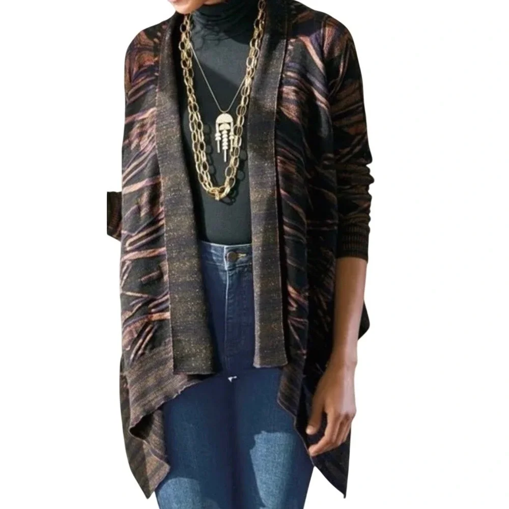 Soft Surroundings Geometric Draped Waterfall Cardigan‎ Womens S Multicolor