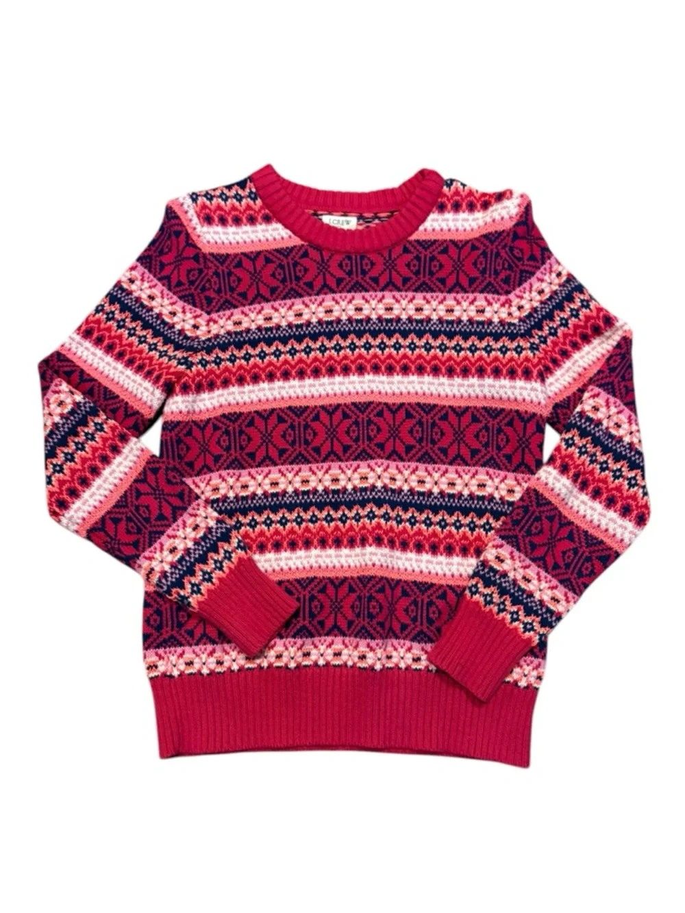 J. Crew pink multicolor fair isle sweater xs
