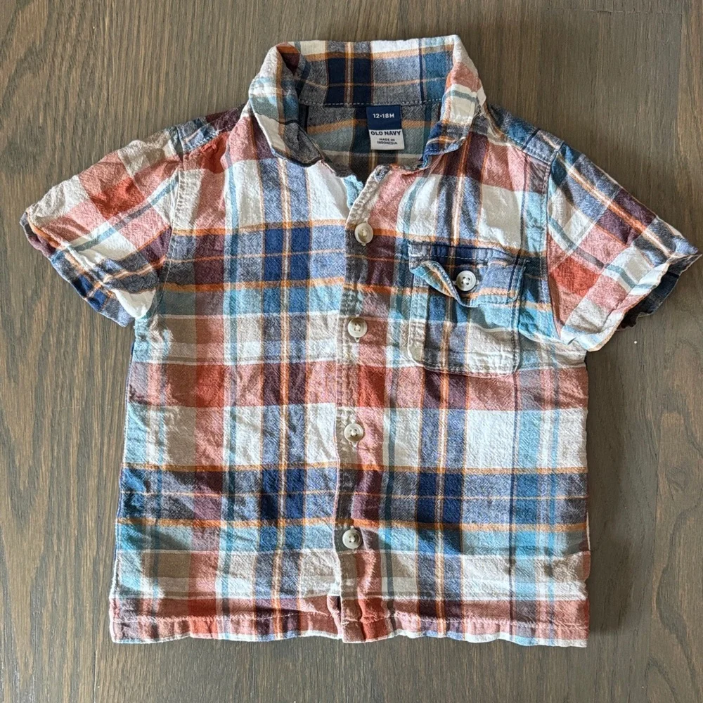 Old Navy Workwear-Pocket Linen-Blend Plaid Shirt | 12-18M