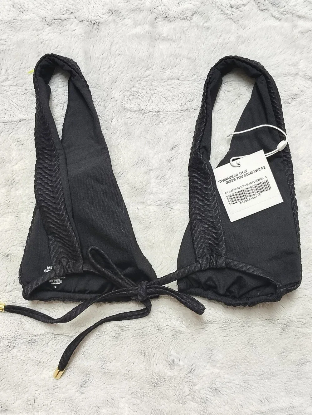 NWT Monday Swimwear The Palm Springs Top Black Chevron Textured Women's Small