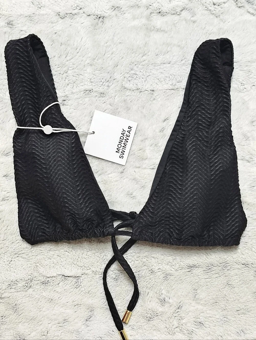 NWT Monday Swimwear The Palm Springs Top Black Chevron Textured Women's Small