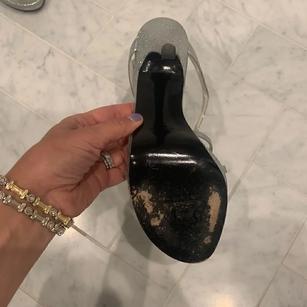 STUART WEITZMAN🤍Silver glitter platform slingback