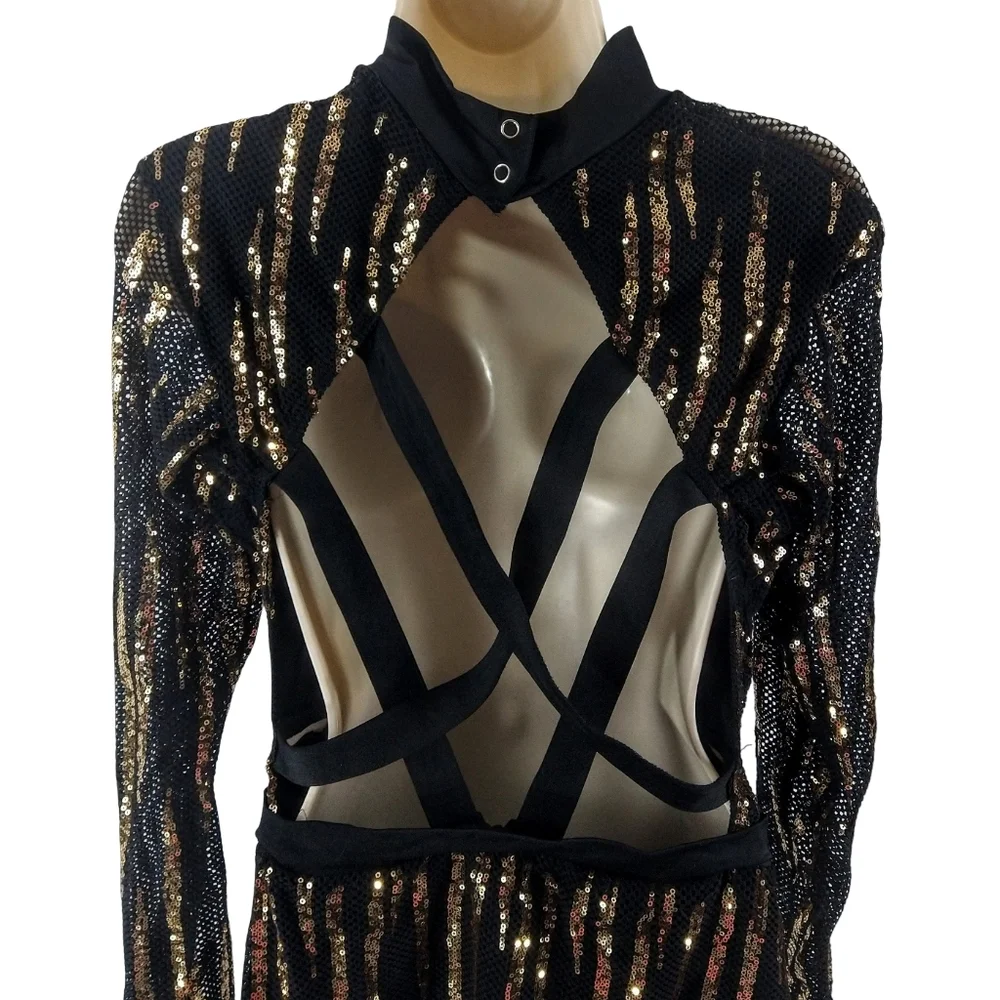 Kelle Black and Gold Sequin Leotard Dance Costume