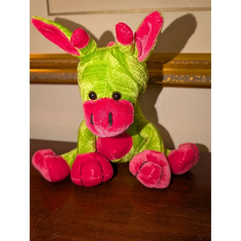 Mixed Plush Toy Lot Green Drago Red Turtle White Spotted Dog 3 Piece Set