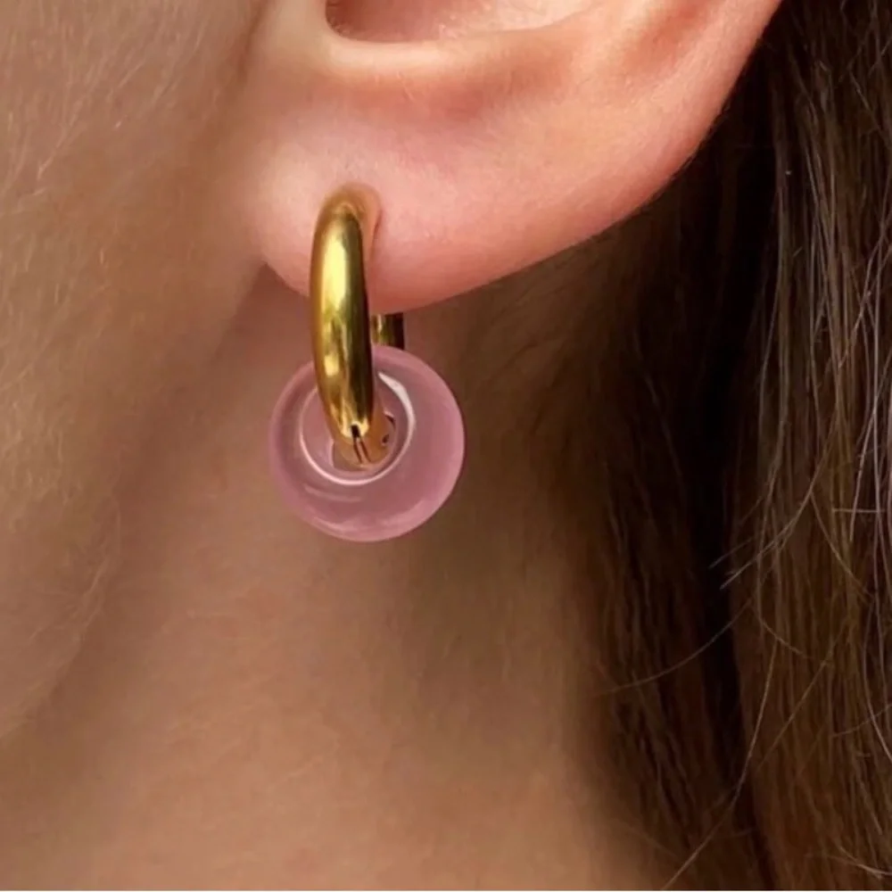 Blush Pink Natural Stone Hoop Earrings