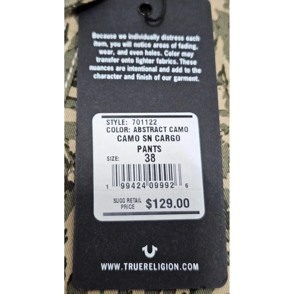 True Religion‎ Mens Abstract Camo Cargo Pants Green Swirl 701122 Size 38 NWT