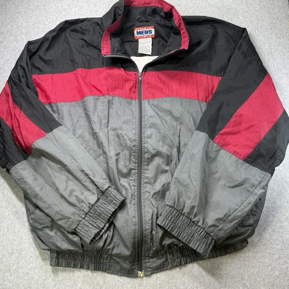 Vintage Athletic Works Windbreaker Jacket‎ Colorblock Black Red Gray Men's Large