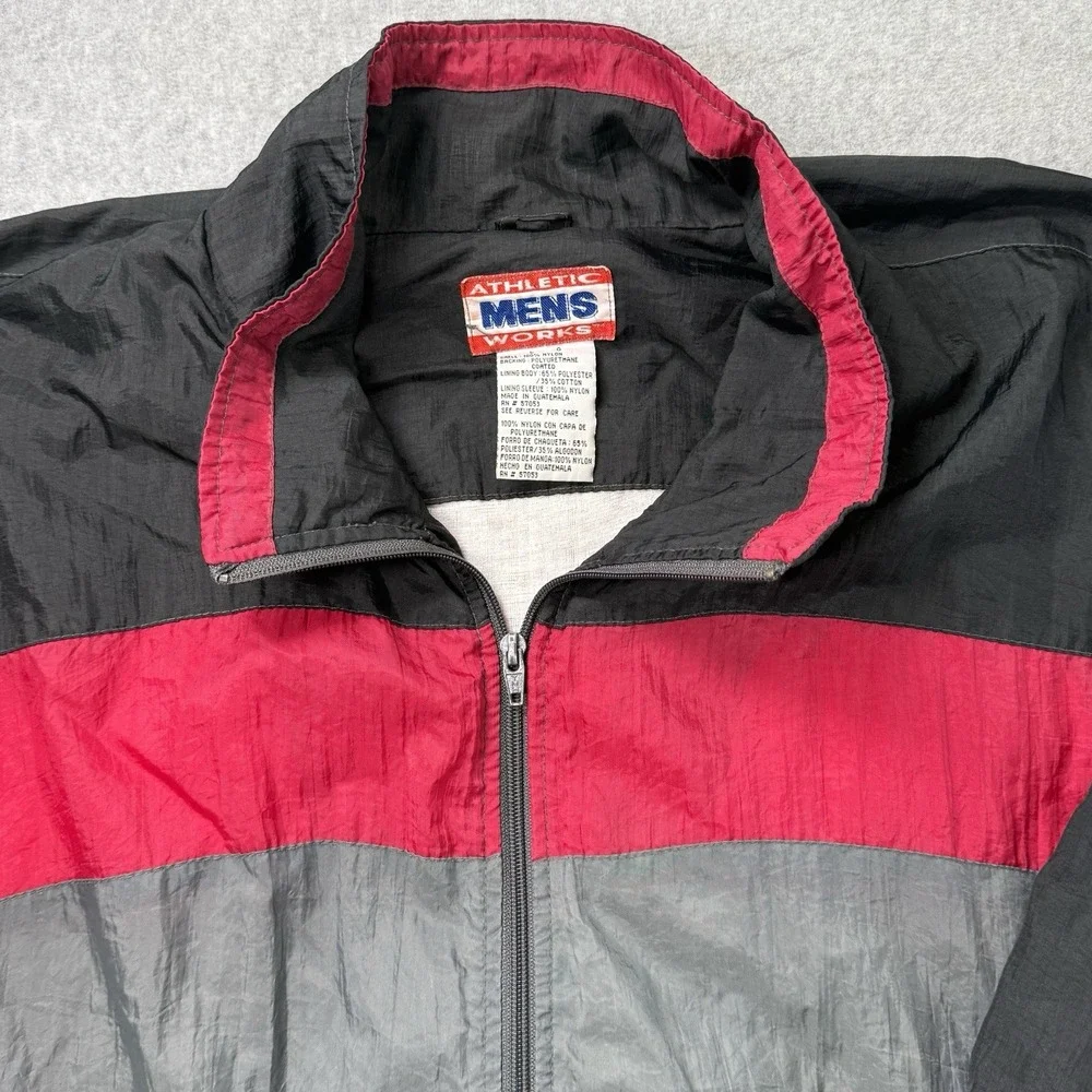 Vintage Athletic Works Windbreaker Jacket‎ Colorblock Black Red Gray Men's Large