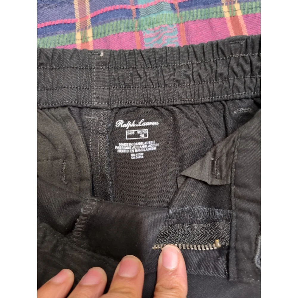 Ralph Lauren Baby Boy Black Cotton Pants Elastic Waist Size 24months