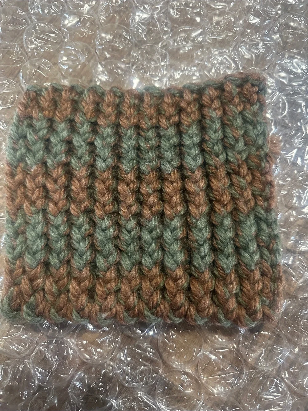 Handmade Two-Tone Brown & Green Knit Kitchen Dishcloth