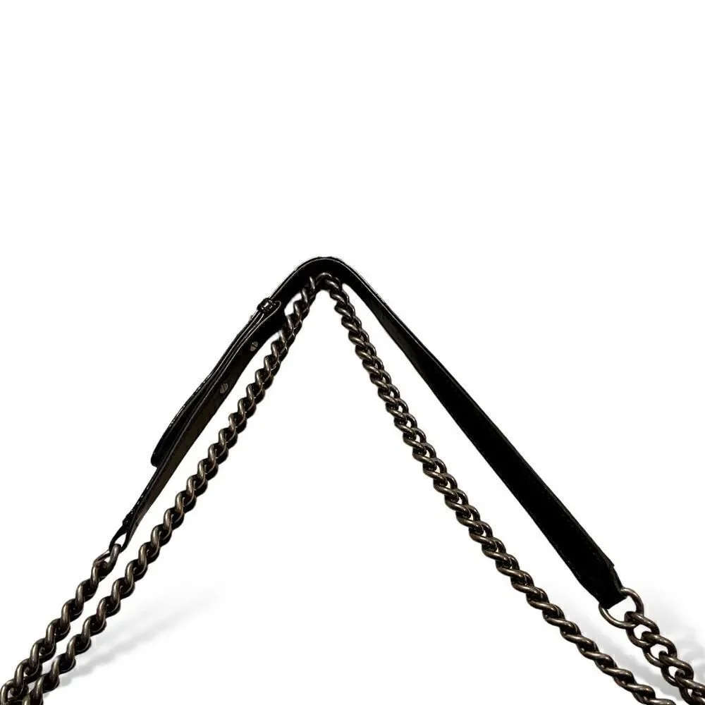 CHANEL Reverso Boy Flap Bag Patent Large in Midnight Blue