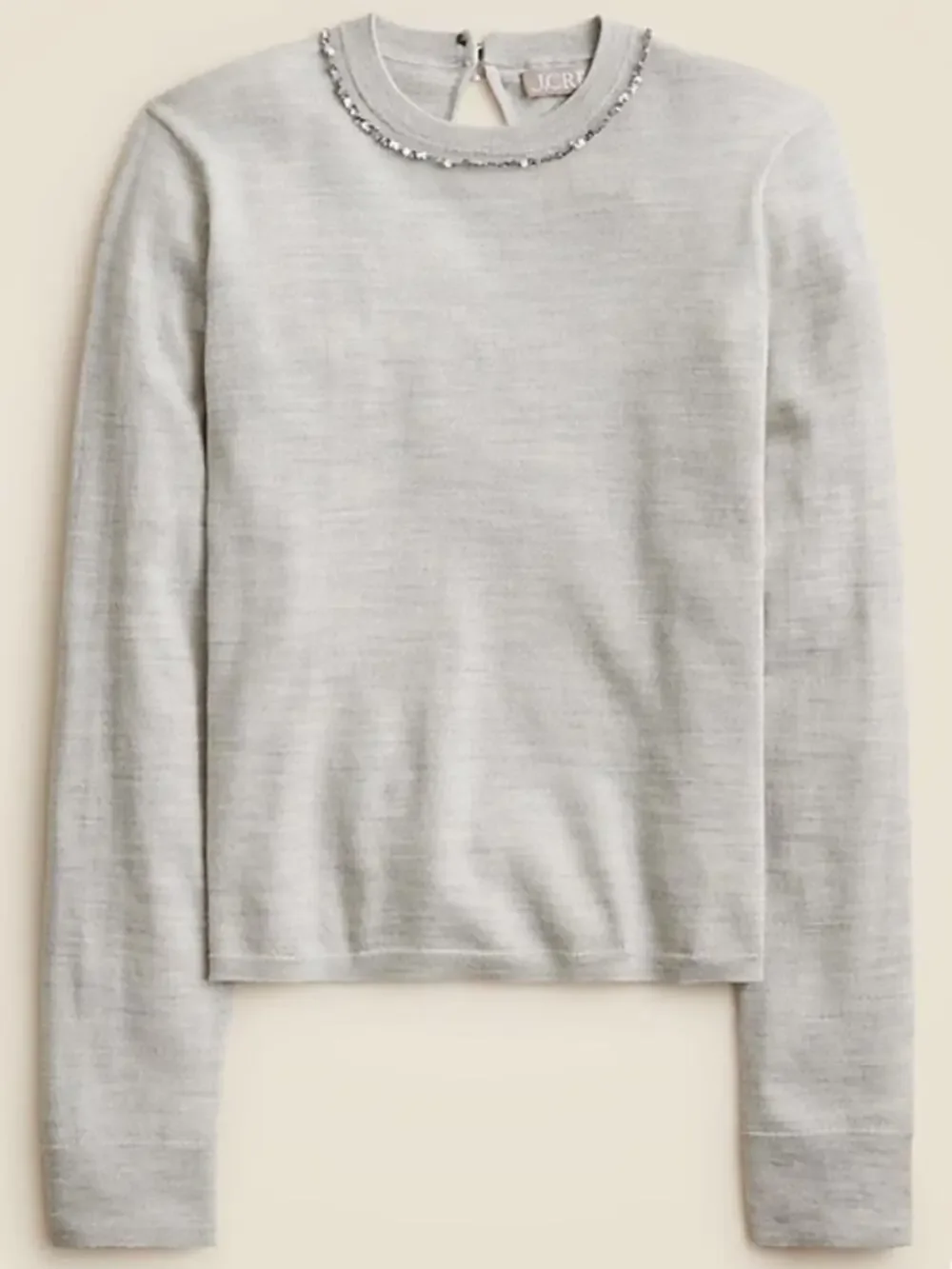 NWT J. Crew Carolyn SEQUIN embellished fitted sweater in grey merino wool sz XS