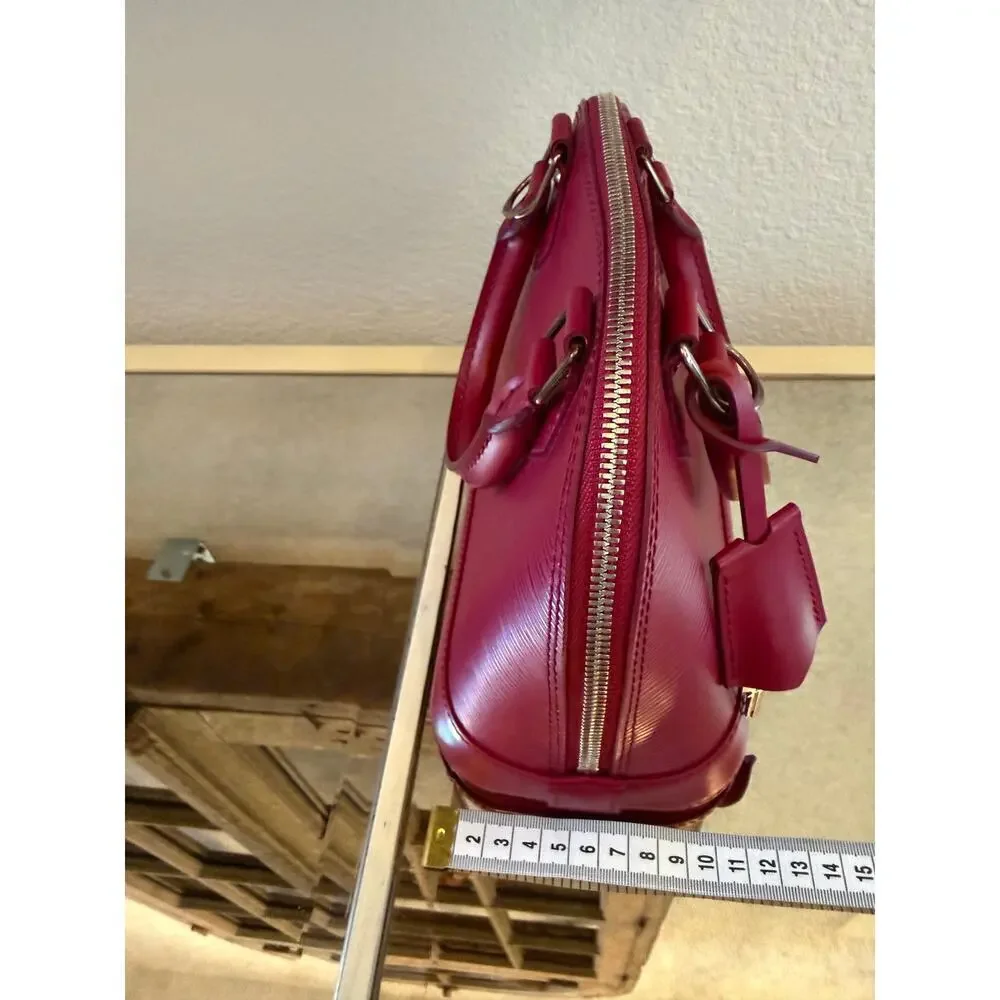 LOUIS VUITTON Alma BB Dark Pink Fushia Handbag Purse + Card Case + Strap