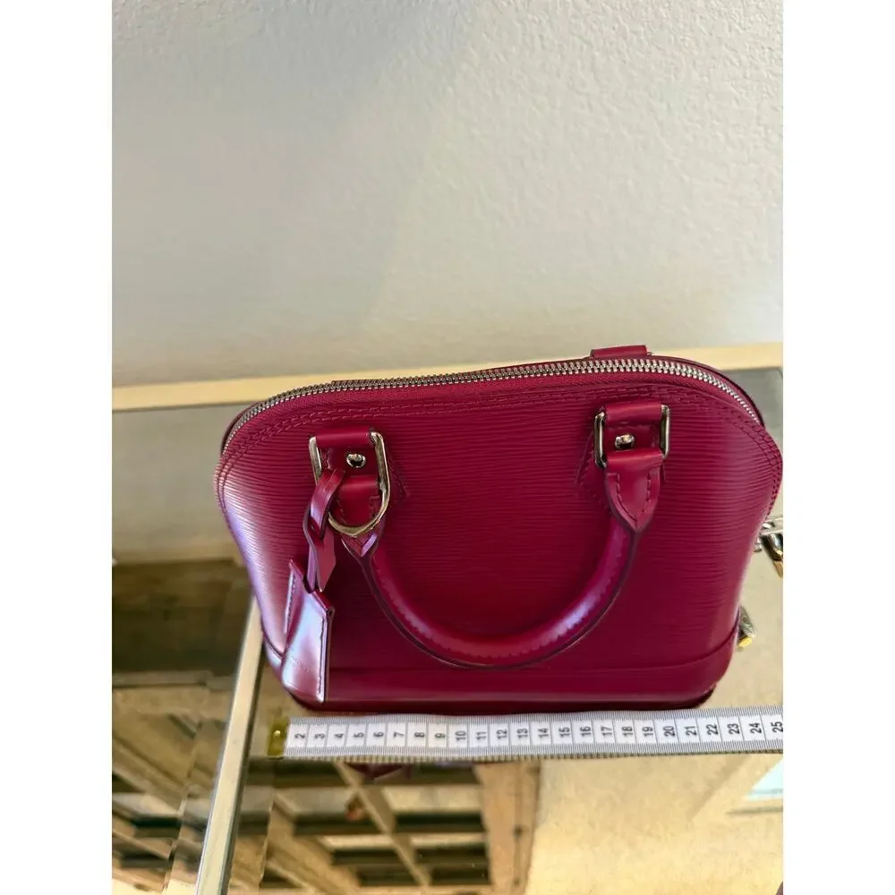 LOUIS VUITTON Alma BB Dark Pink Fushia Handbag Purse + Card Case + Strap