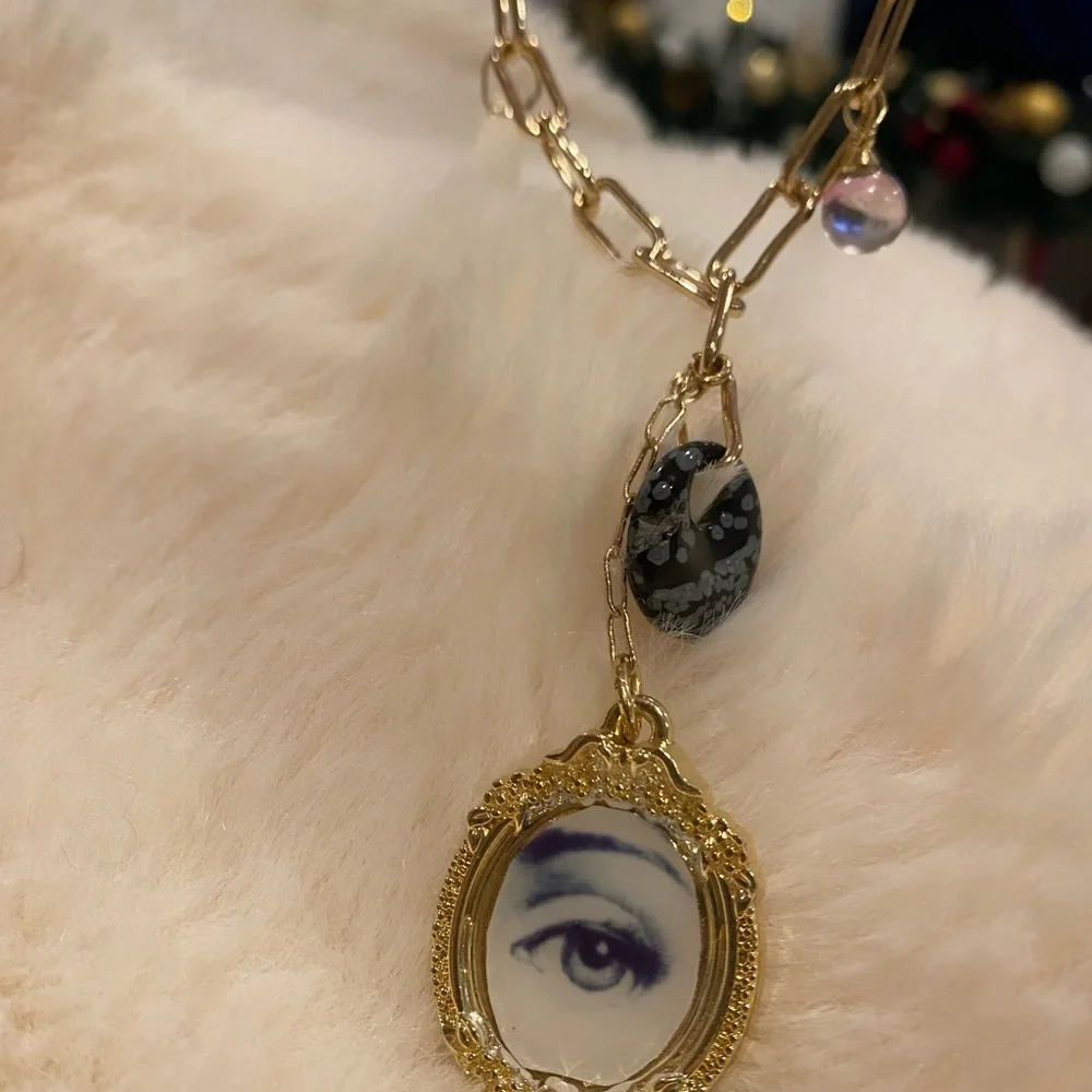 Fornasetti Golden paper clip chain Evil Eye Pendant Necklace 18in