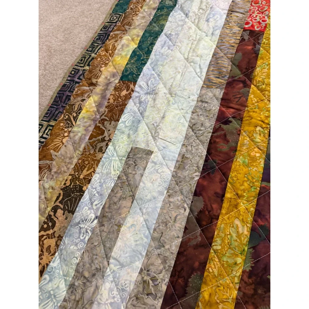 Handmade Striped Batik Quilt‎ Blanket Throw Lap Size One of a Kind 49