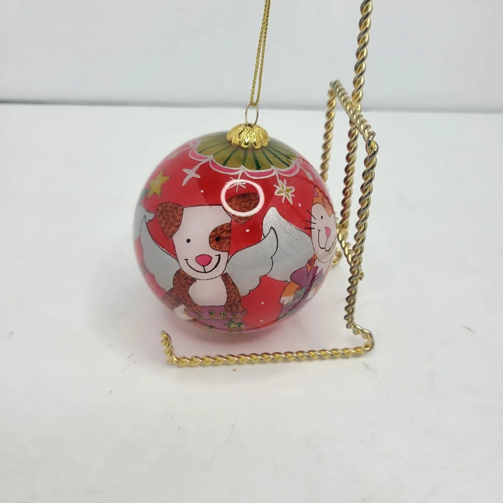Pier 1 Imports li bien Glass Ornament Interior Hand Painted‎ Cats Dogs Pets 2010