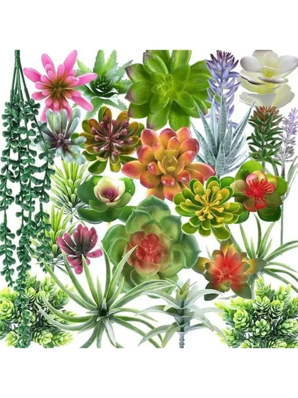 Set of 25 artificial succulent plants faux unpotted greenery for home garden dec