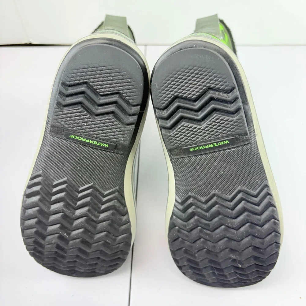 Sorel Pac Nylon Snow Boots Kids 3 Green Geometric Camo Waterproof Winter
