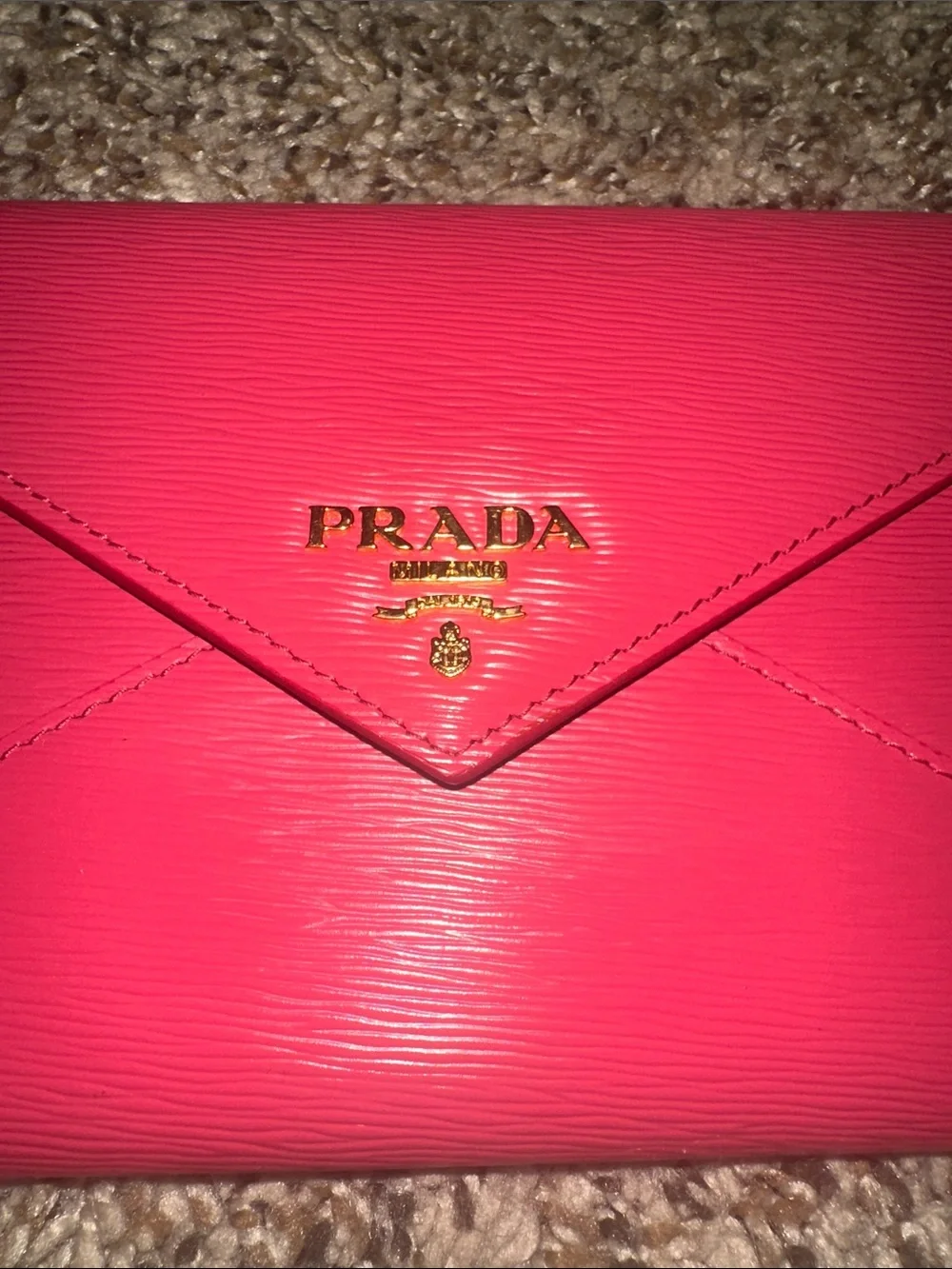 Prada Hot Pink Saffiano Envelope Wallet with Gold Logo