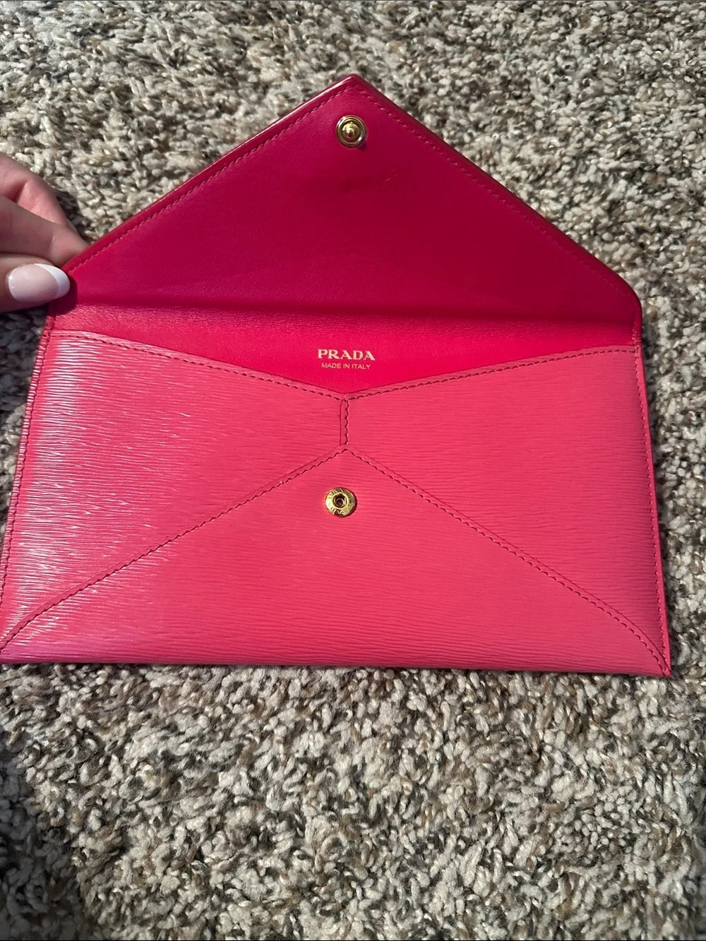 Prada Hot Pink Saffiano Envelope Wallet with Gold Logo