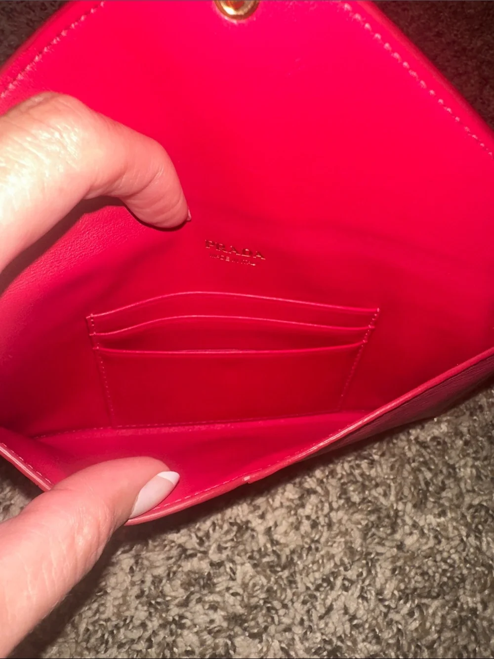 Prada Hot Pink Saffiano Envelope Wallet with Gold Logo