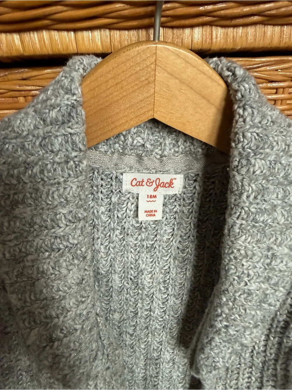 Cat & Jack Toddler Shawl Collar Cardigan - Light Gray with silver thread