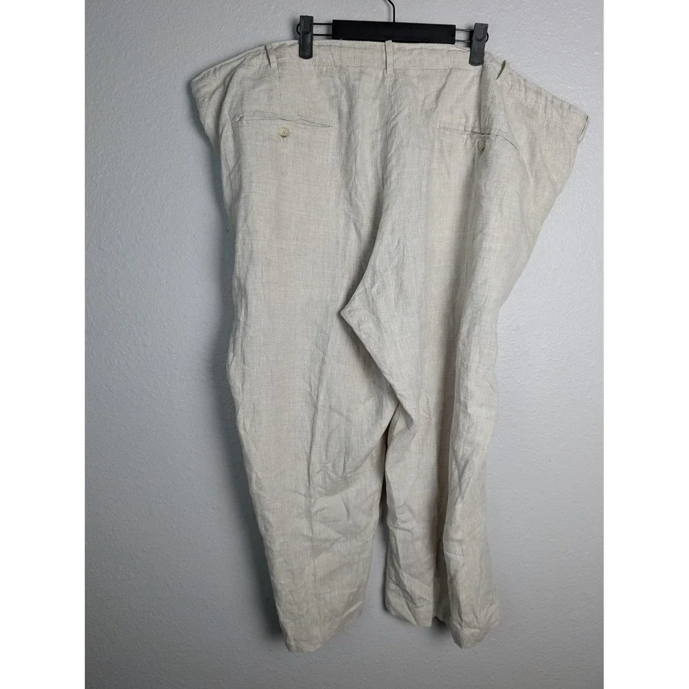 Perry Ellis Chino Pants Mens 46 Beige Linen Drawstring Classic Fit Lightweight