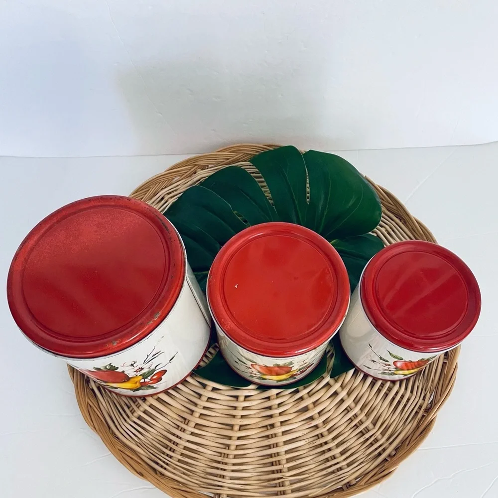 MCM Decoware Vintage Set of 3 Decoware Apple, cherries & Pear Kitchen Canisters