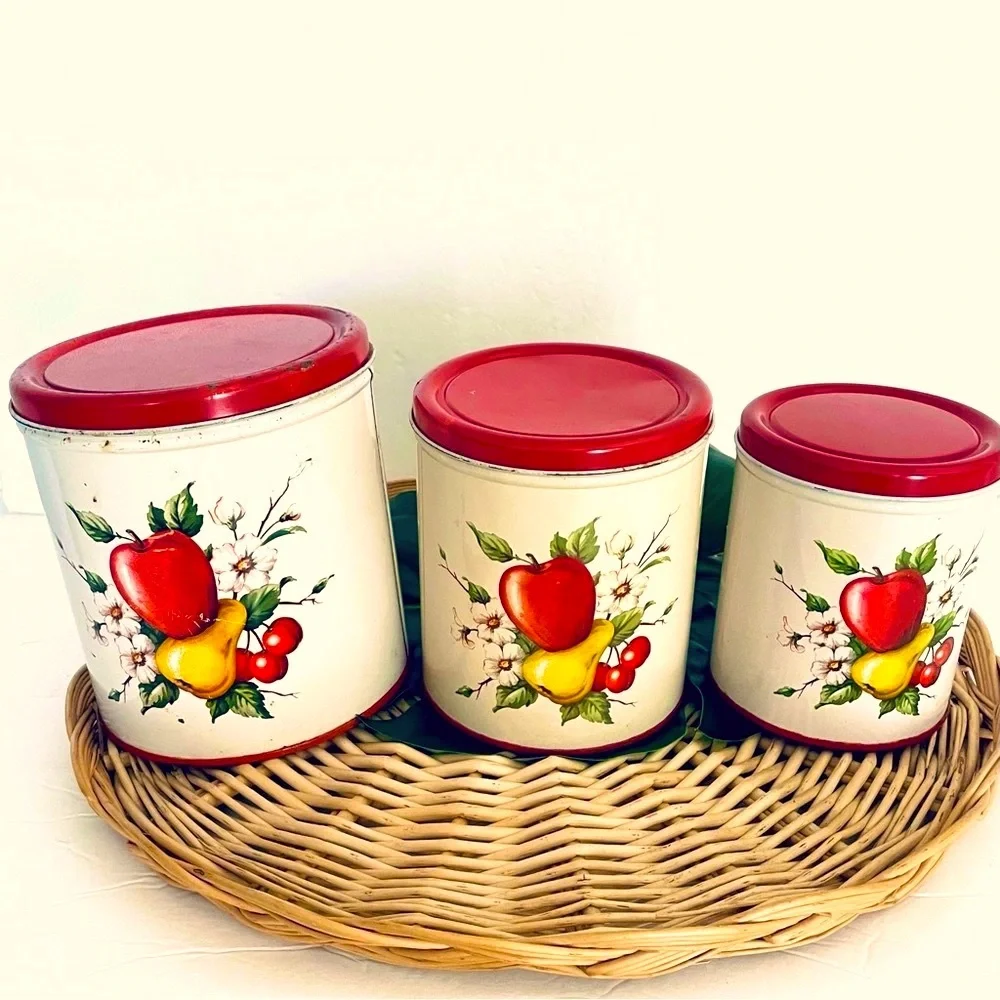 MCM Decoware Vintage Set of 3 Decoware Apple, cherries & Pear Kitchen Canisters