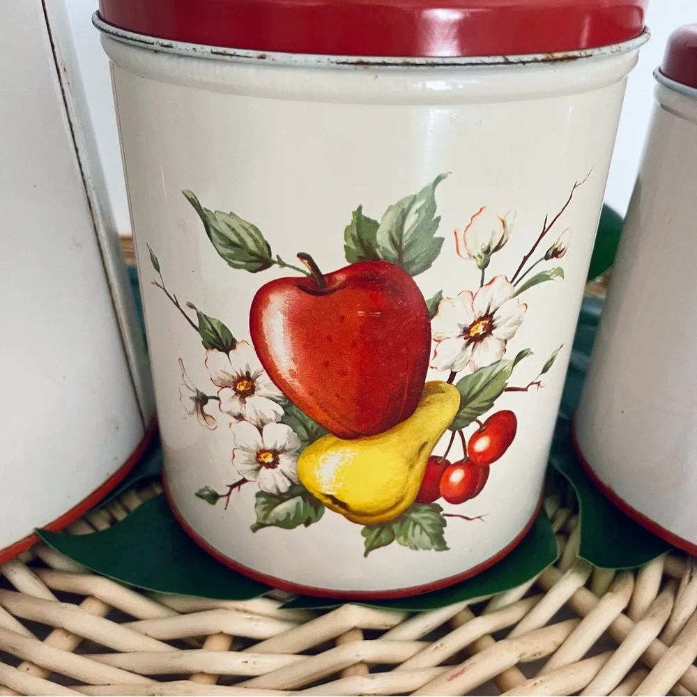 MCM Decoware Vintage Set of 3 Decoware Apple, cherries & Pear Kitchen Canisters