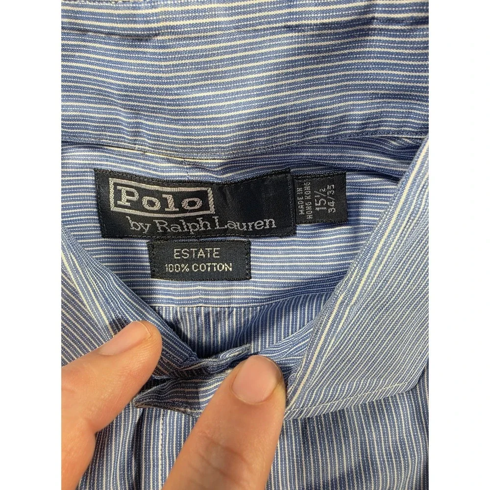 Polo Ralph Lauren‎ Estate Striped Work Dress Shirt 15.5 34/35 Blue White