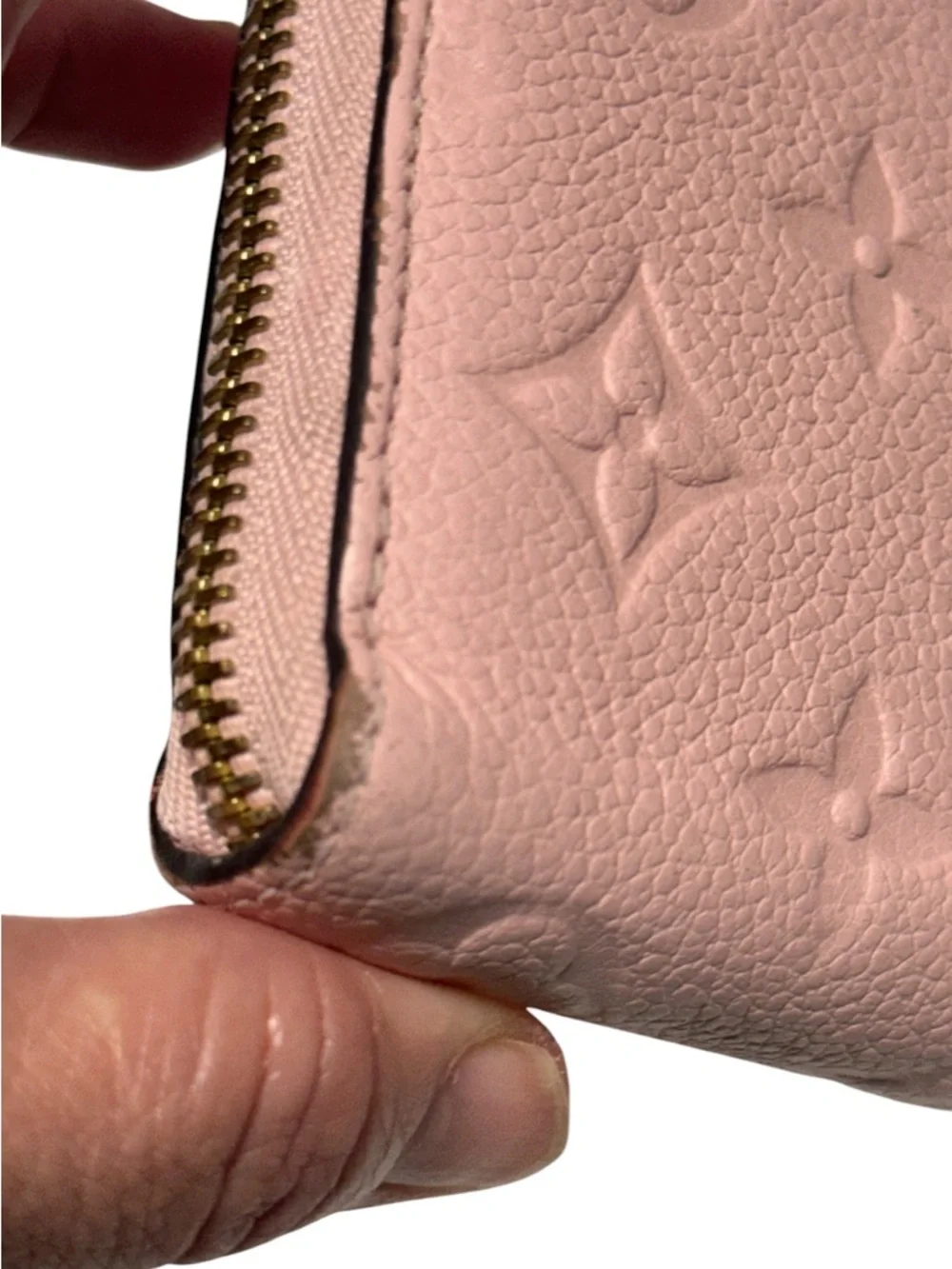 LOUIS VUITTON Rose Ballerine Monogram Empreinte Leather Clemence Long zip wallet