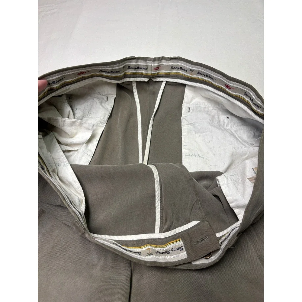 Tommy Bahama Mens 42x27 Pleated 100% Silk Trousers Taupe Gray Cuffed Relaxed Fit