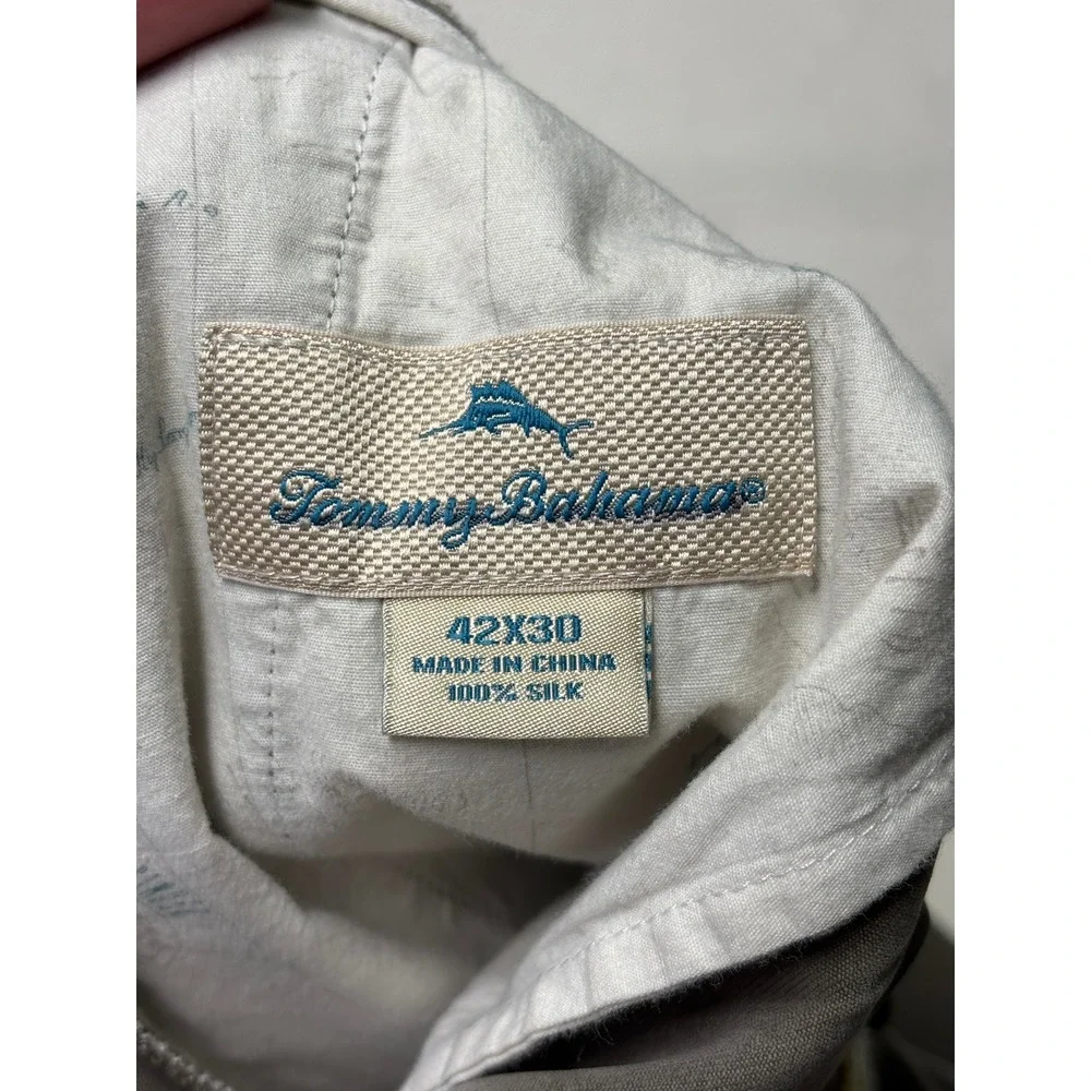 Tommy Bahama Mens 42x27 Pleated 100% Silk Trousers Taupe Gray Cuffed Relaxed Fit