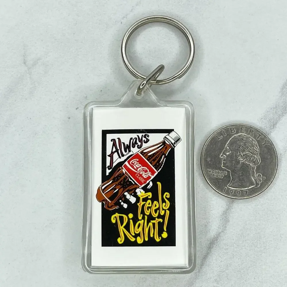 Vintage Coca-Cola Classic Coke Always Feels Right Double Sided Keychain Keyring