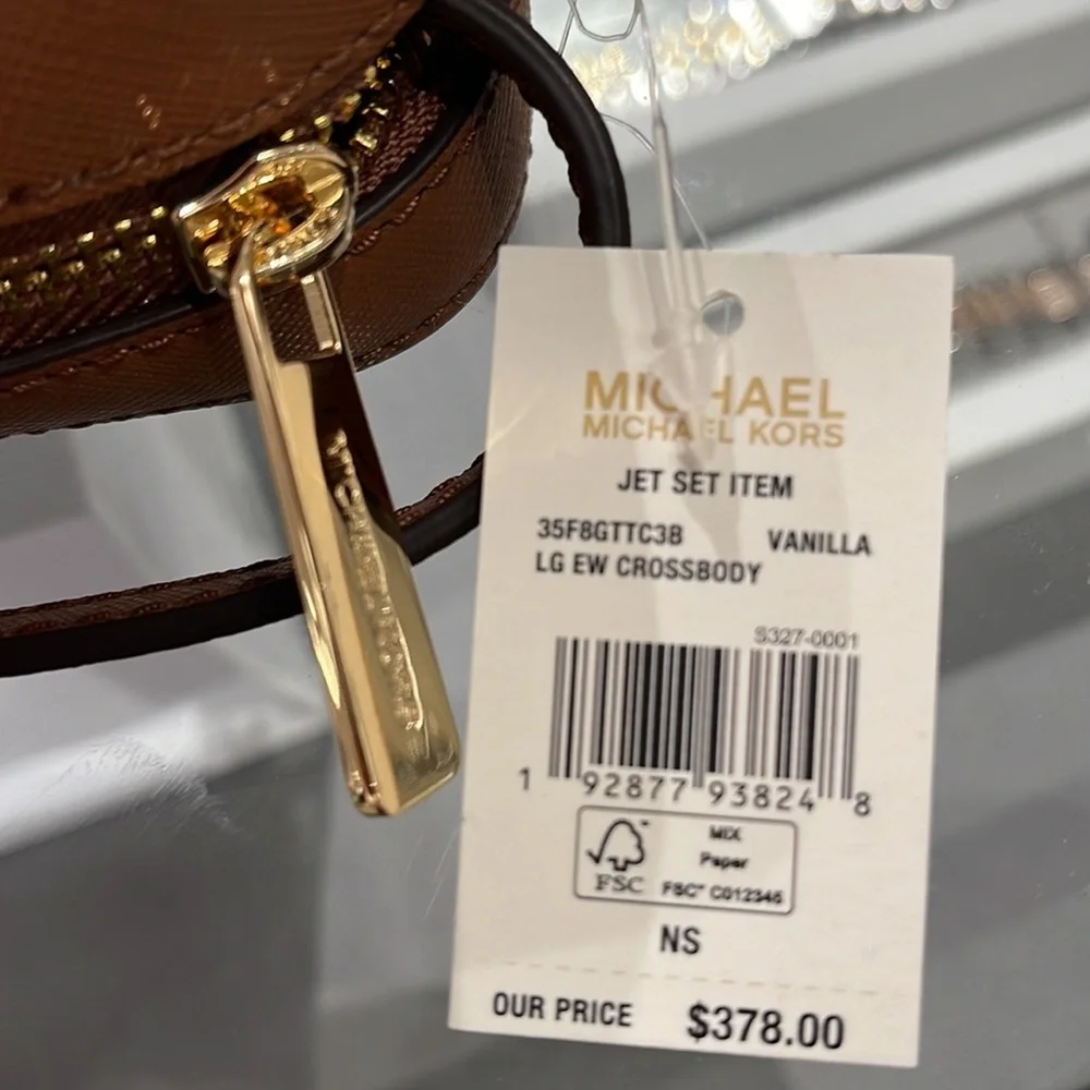 Michael Kors Jet Set Item Large East West Zip Crossbody Vanilla Signature