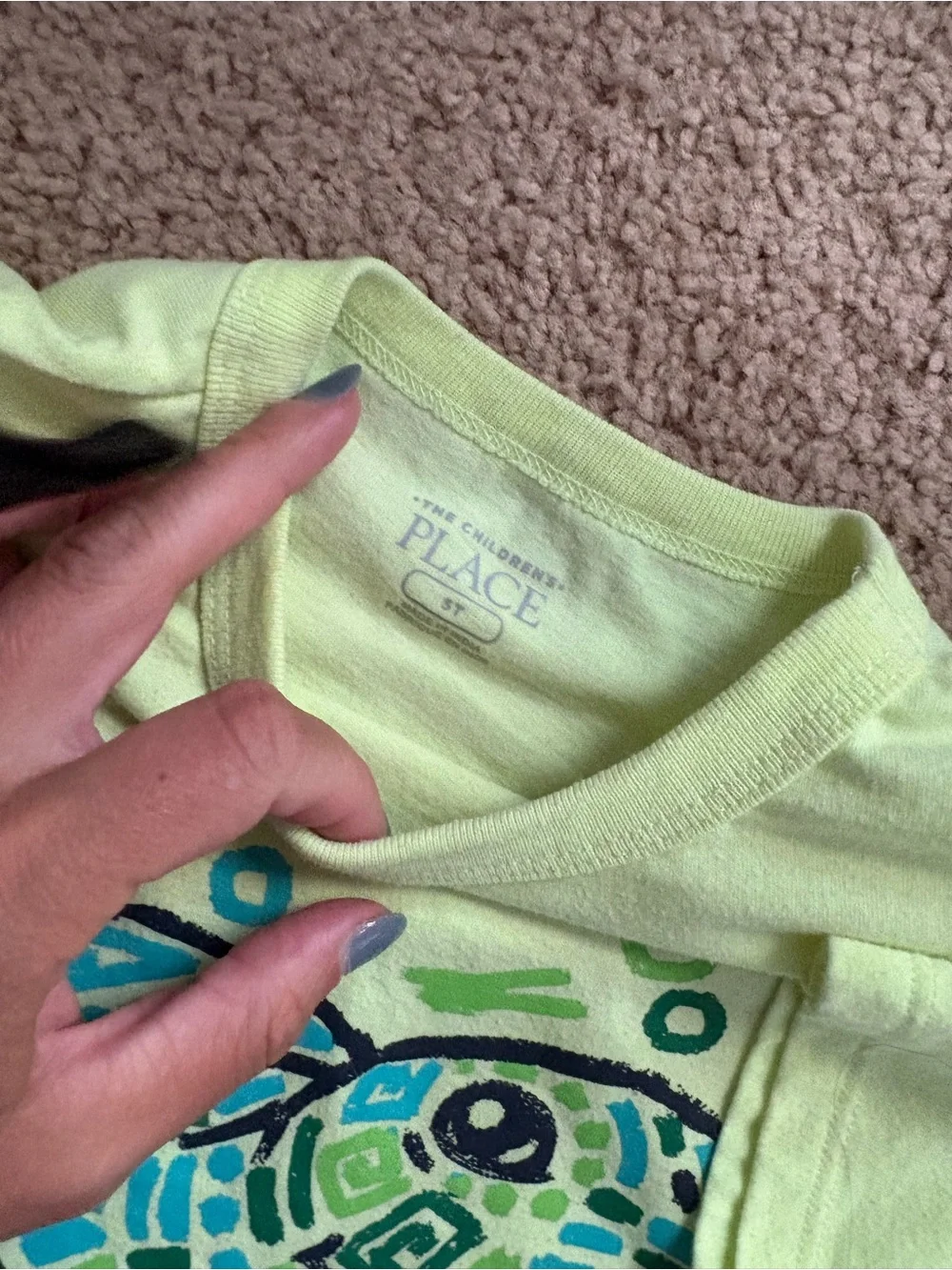 Kids Short Sleeve Graphic Tee - Neon Yellow Green with Blue Turtle and Truck