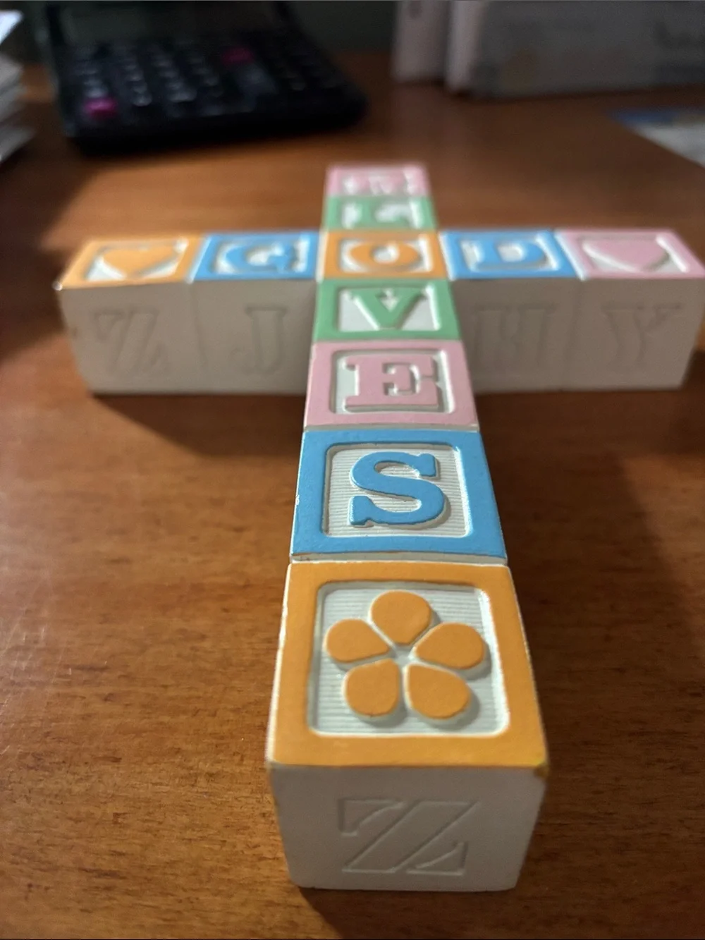 Pastel Cross Letter Blocks - GOD LOVES - Multicolor Wooden Toy