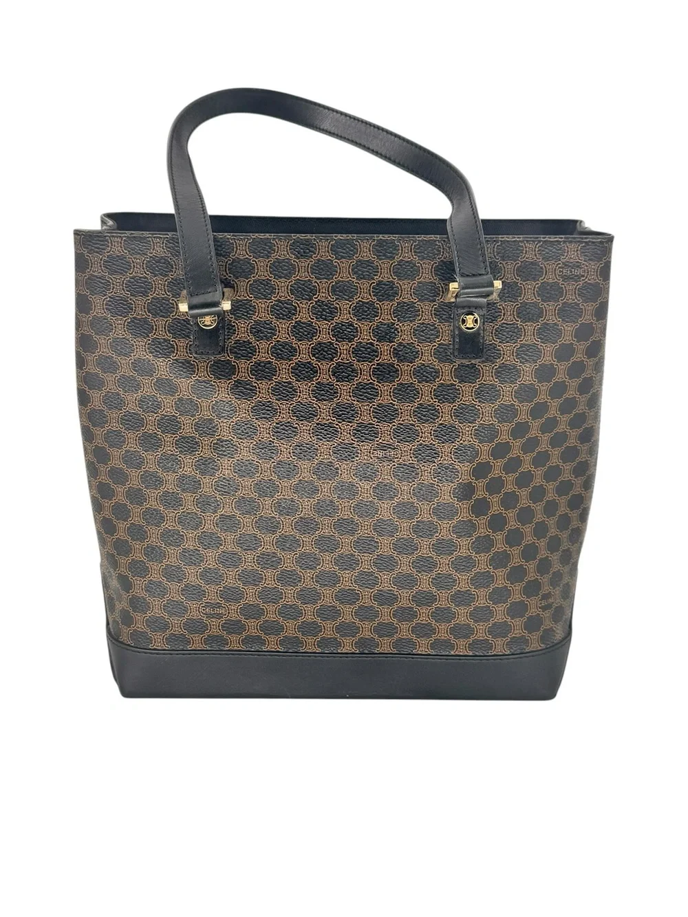 Celine Vintage Black Macadam Triomphe GHW monogram tote classic bag