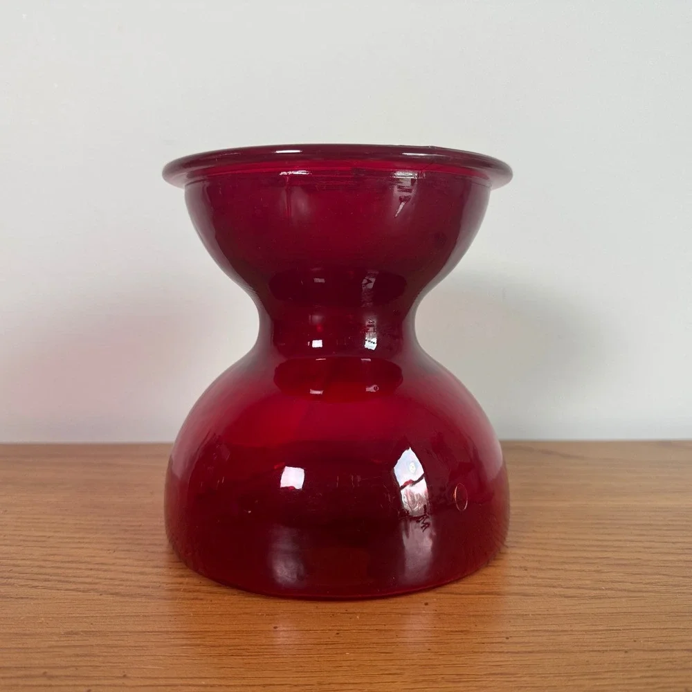 Vintage Ruby Red Glass Hourglass Vase‎ MCM Art Glass
