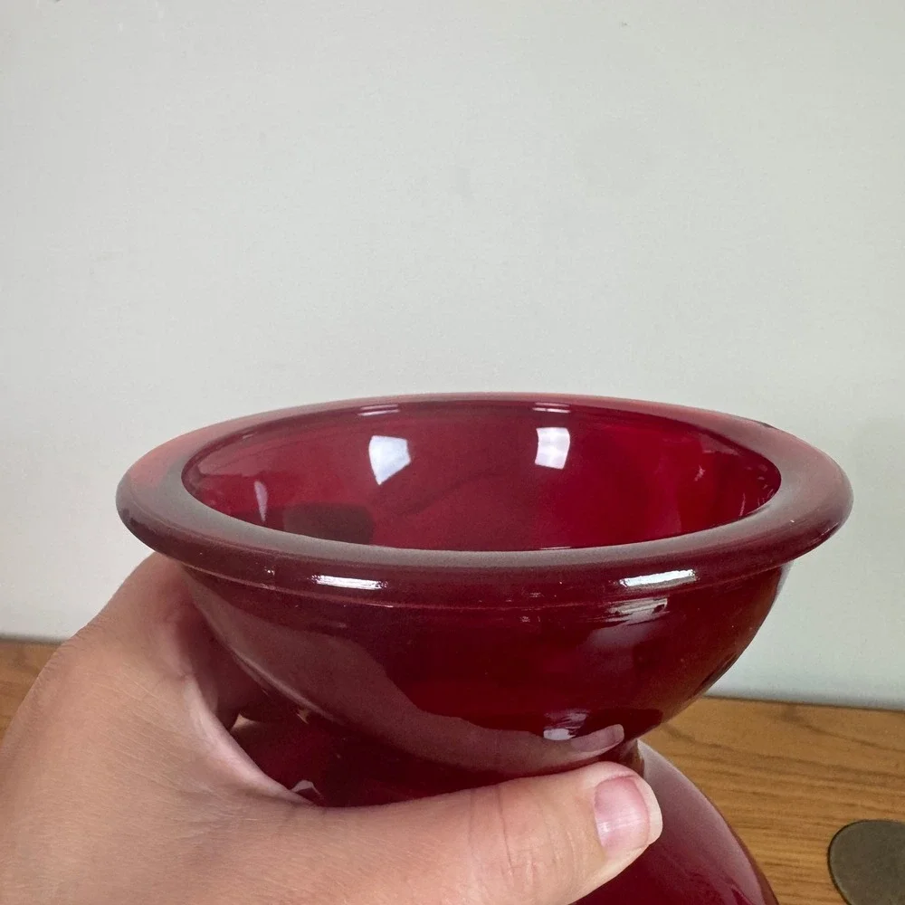 Vintage Ruby Red Glass Hourglass Vase‎ MCM Art Glass