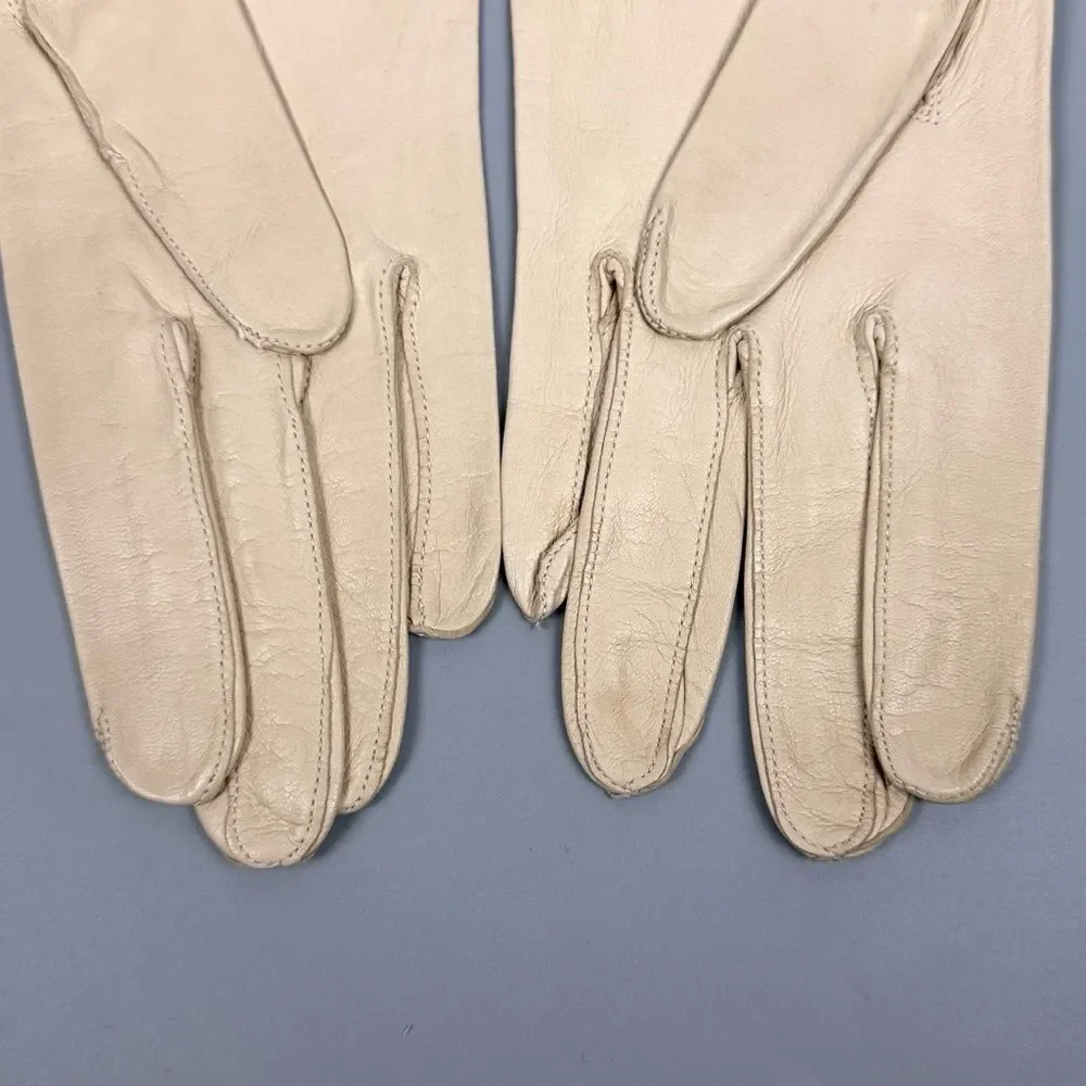Vintage Leather Cream Gloves Made in France Unlined Women's Size 7,5