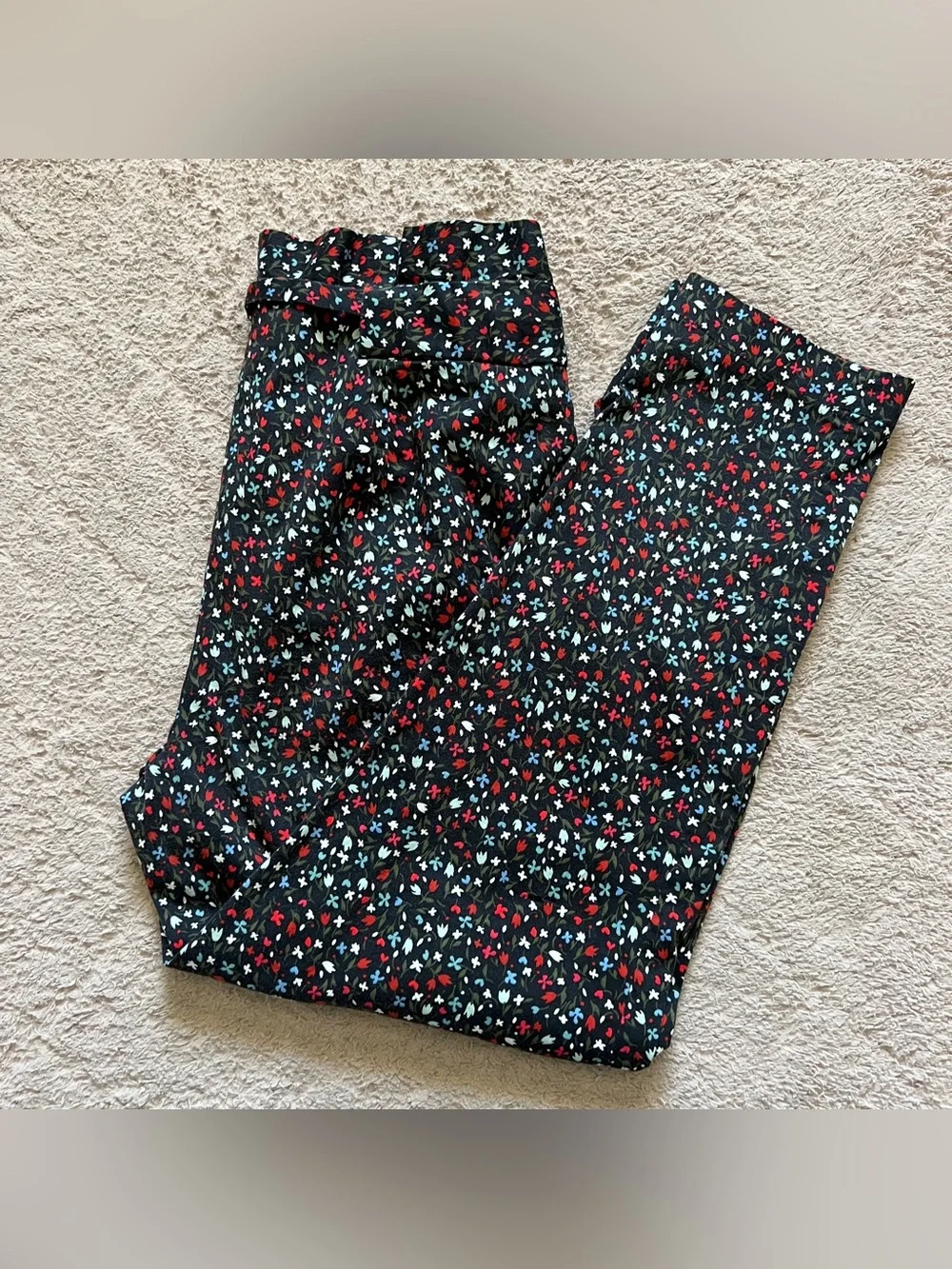 Zara Basic Floral Paperbag High Rise Pants Cottage Preppy Office Minimalist Sz M