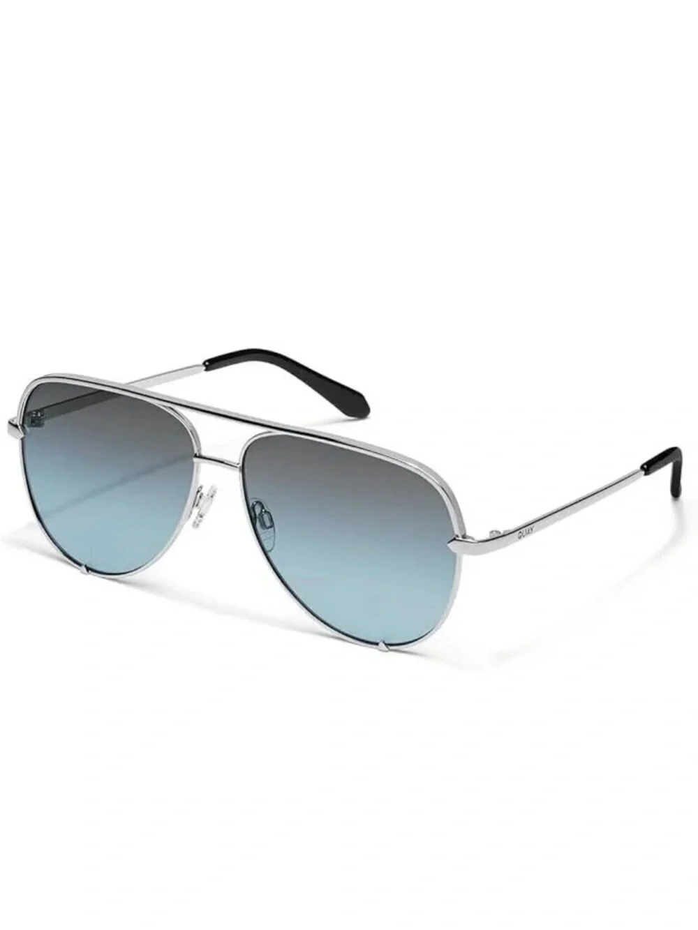 Quay High Key Silver Unisex Aviator Sunglasses with Blue Lenses