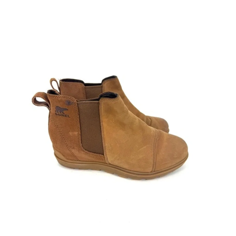 Sorel Emelie II‎ Chelsea Boots Tobacco Brown Leather Suede Ankle 9