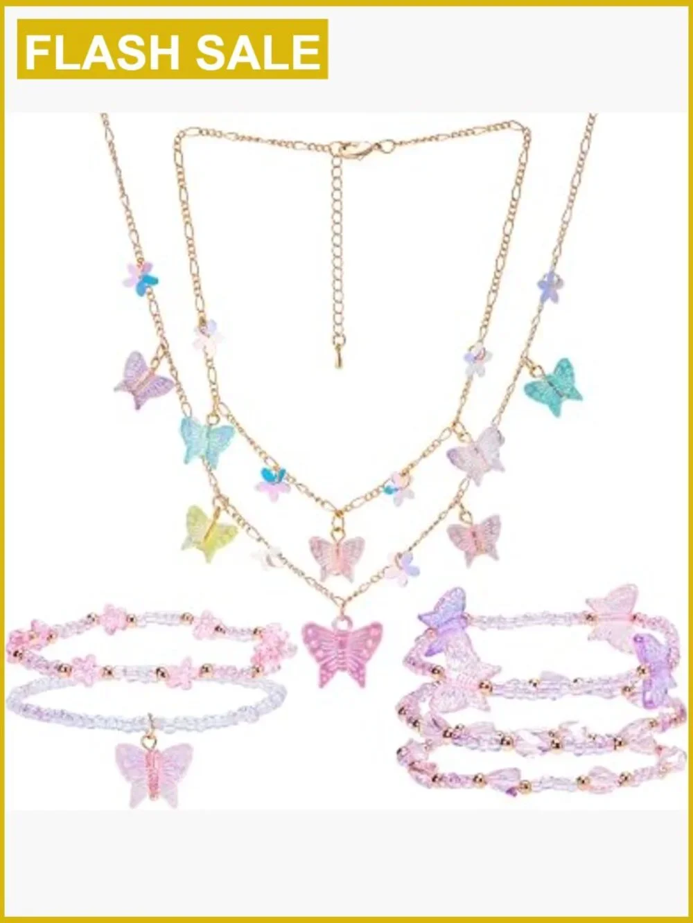 3pc Kids Jewelry Set Choker Necklace Bracelet Flower Gift