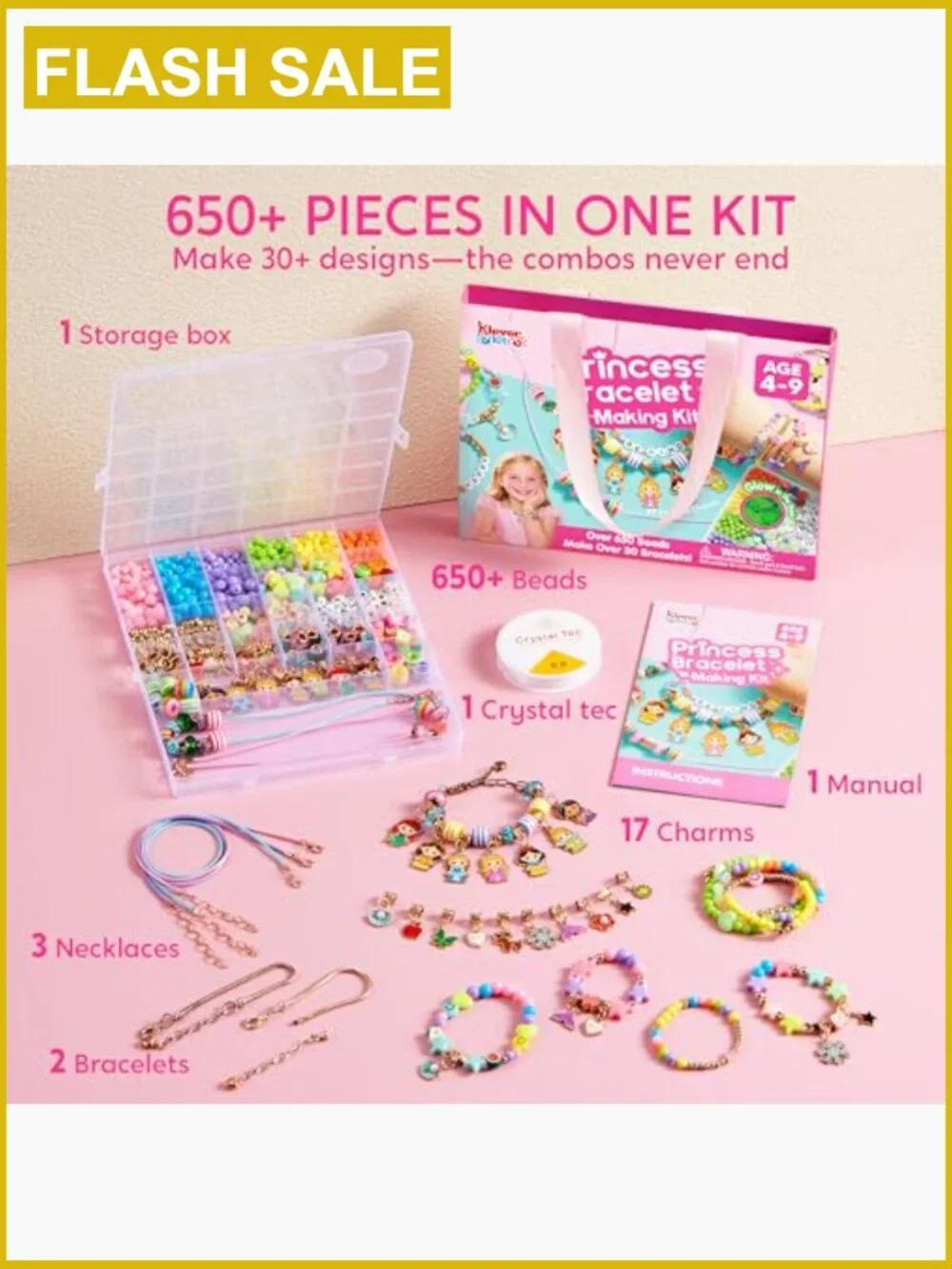 Princess Bracelet Making Kit 650+ Beads 30+ Designs