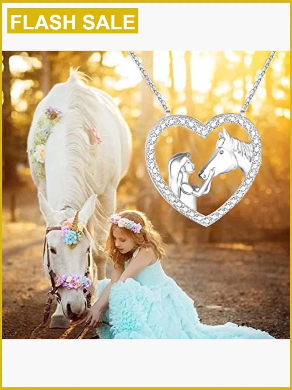 Crystal Horse Heart Pendant Necklace for Girls Birthday Gift