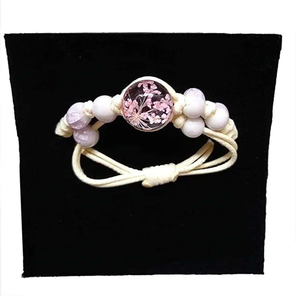 Encapsulated Dried Flower Charm Handmade Adjustable Bracelet